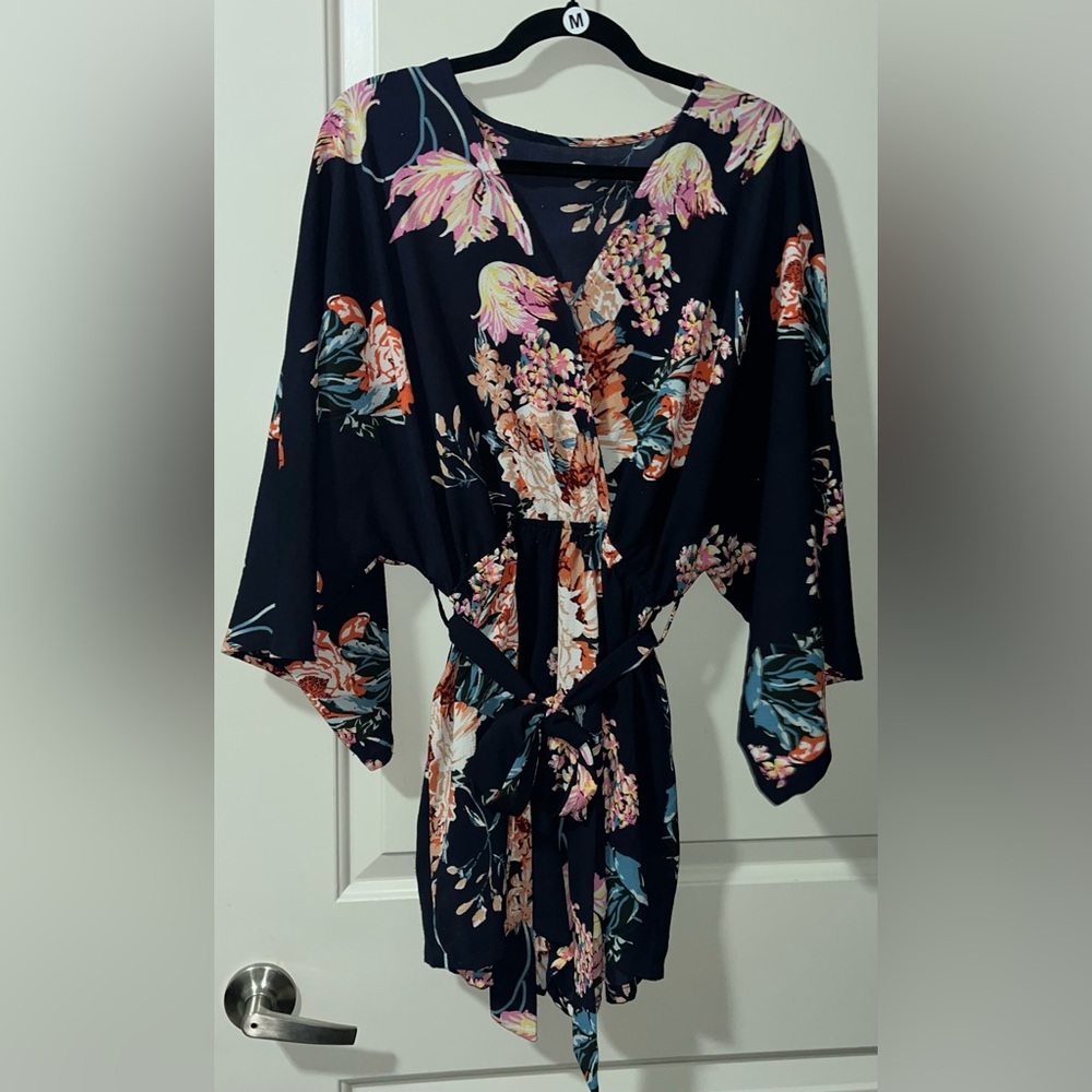 Floral Navy Tie-Waist Romper